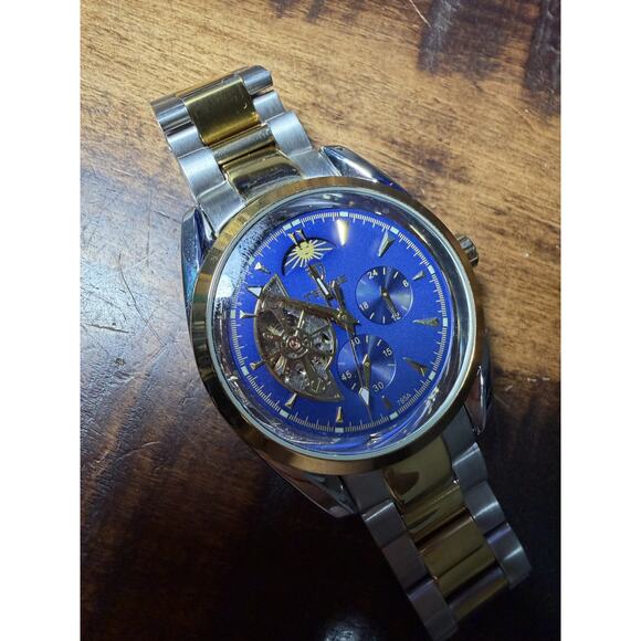TEVISE Automatic Mechanical Men\'s Watch Blue Dial Two-Tone Bracelet Day/Night main image 4